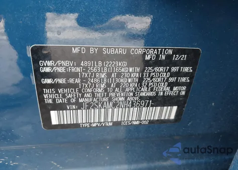 2022 Subaru Forester Wilderness z USA, uszkodzony, nr VIN JF2SKAMC2NH436971